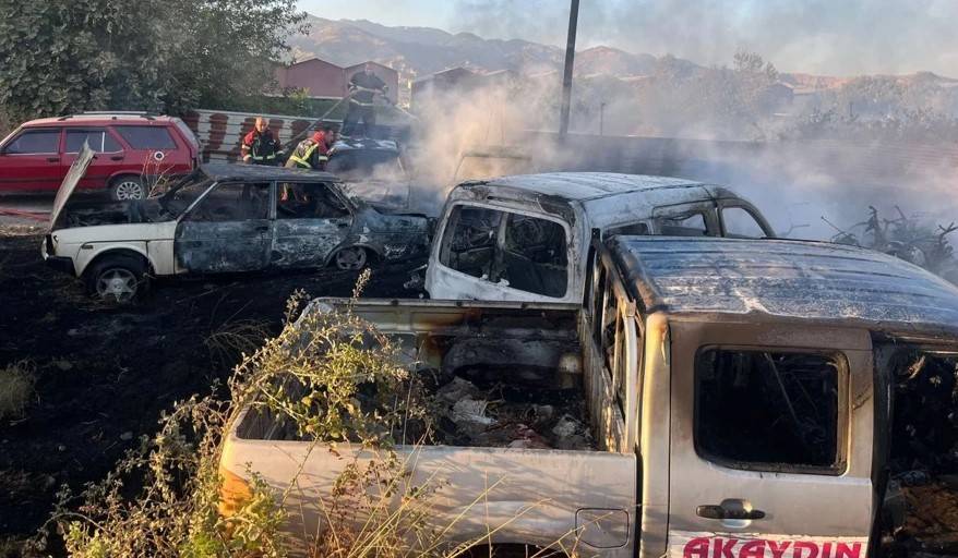 Aydın’da yediemin otoparkında yangın: 35 araç kül oldu